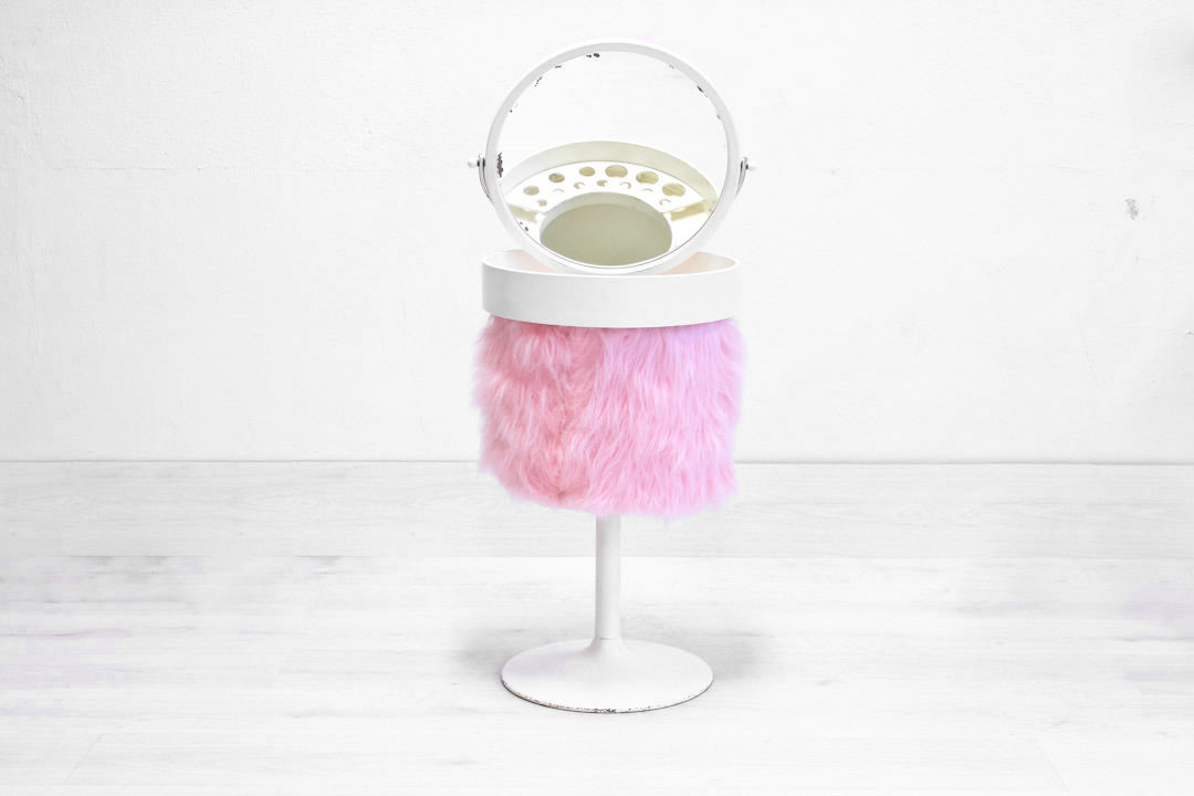 Vintage make-up tafel jaren 70 furry fluffy roze