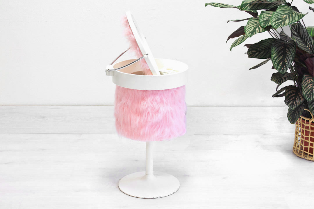 Vintage make-up tafel jaren 70 furry fluffy roze