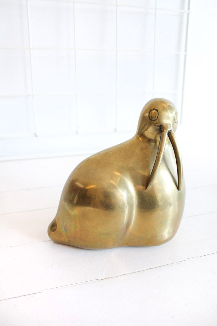Vintage messing beeld walrus 18,5 cm