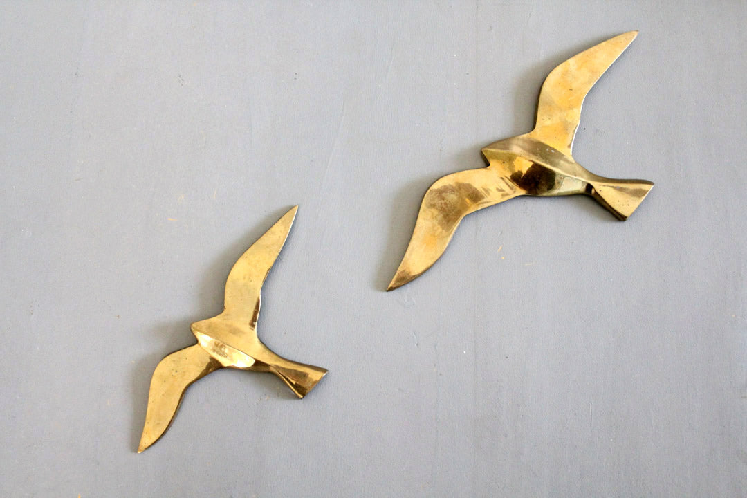 Vintage messing vogels voor aan de wand