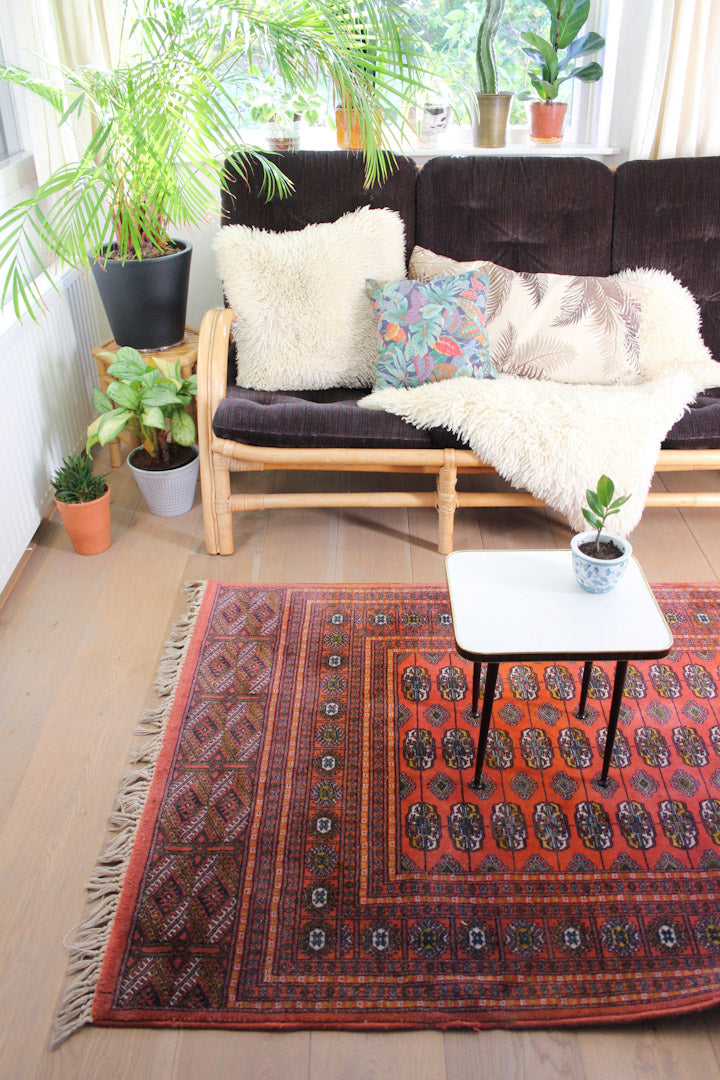 Vintage Bokhara Perzisch vloerkleed oranje / rood 173 x 115 cm