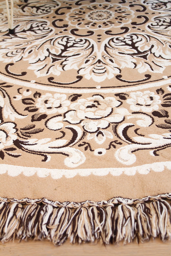 Vintage rond kleed donkerbruin beige 180 cm