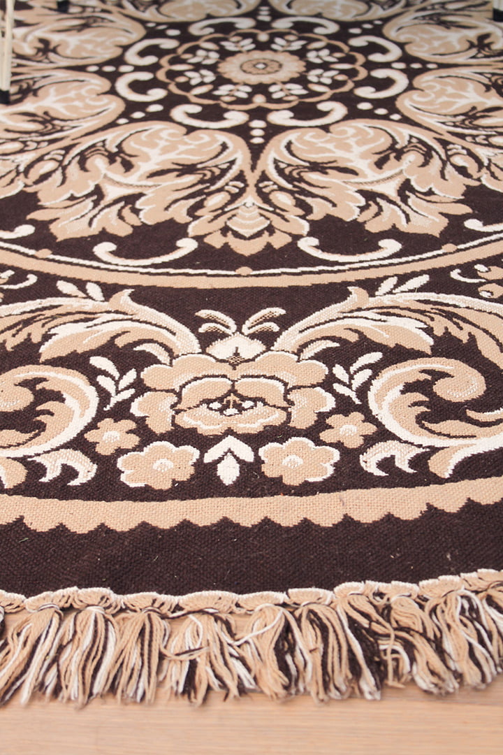 Vintage rond kleed donkerbruin beige 180 cm