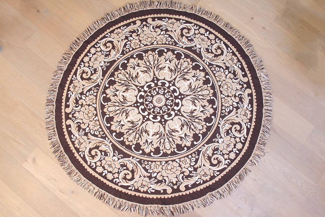 Vintage rond kleed donkerbruin beige 180 cm