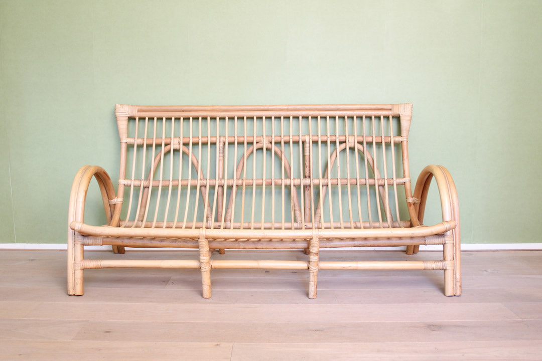 Vintage rotan bank jaren 70 velours