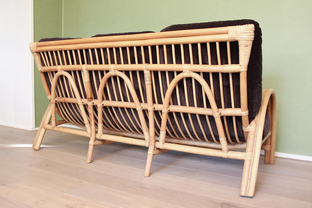 Vintage rotan bank jaren 70 velours