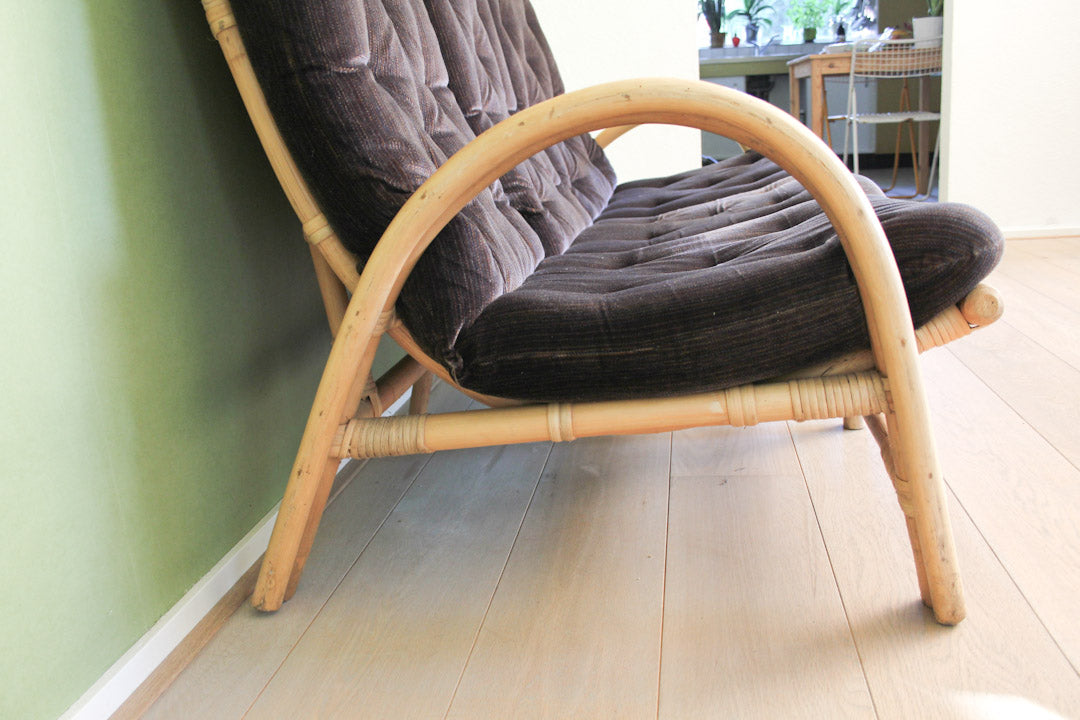 Vintage rotan bank jaren 70 velours