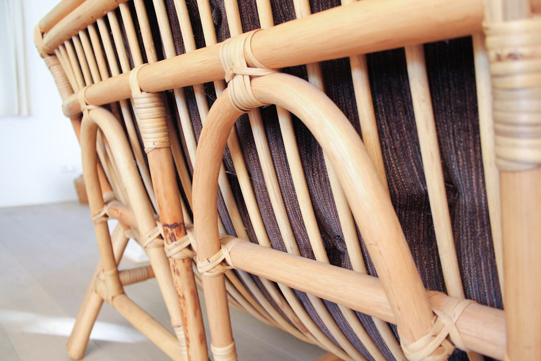Vintage rotan bank jaren 70 velours
