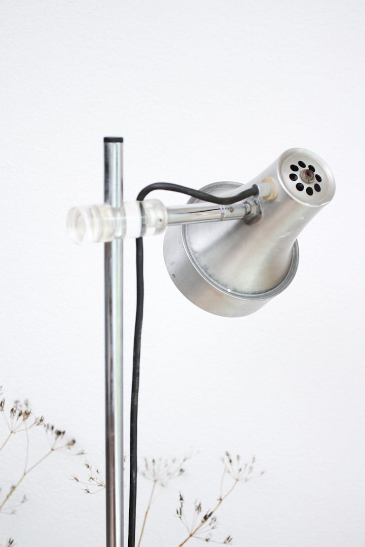 Vintage RVS vloerlamp met spot