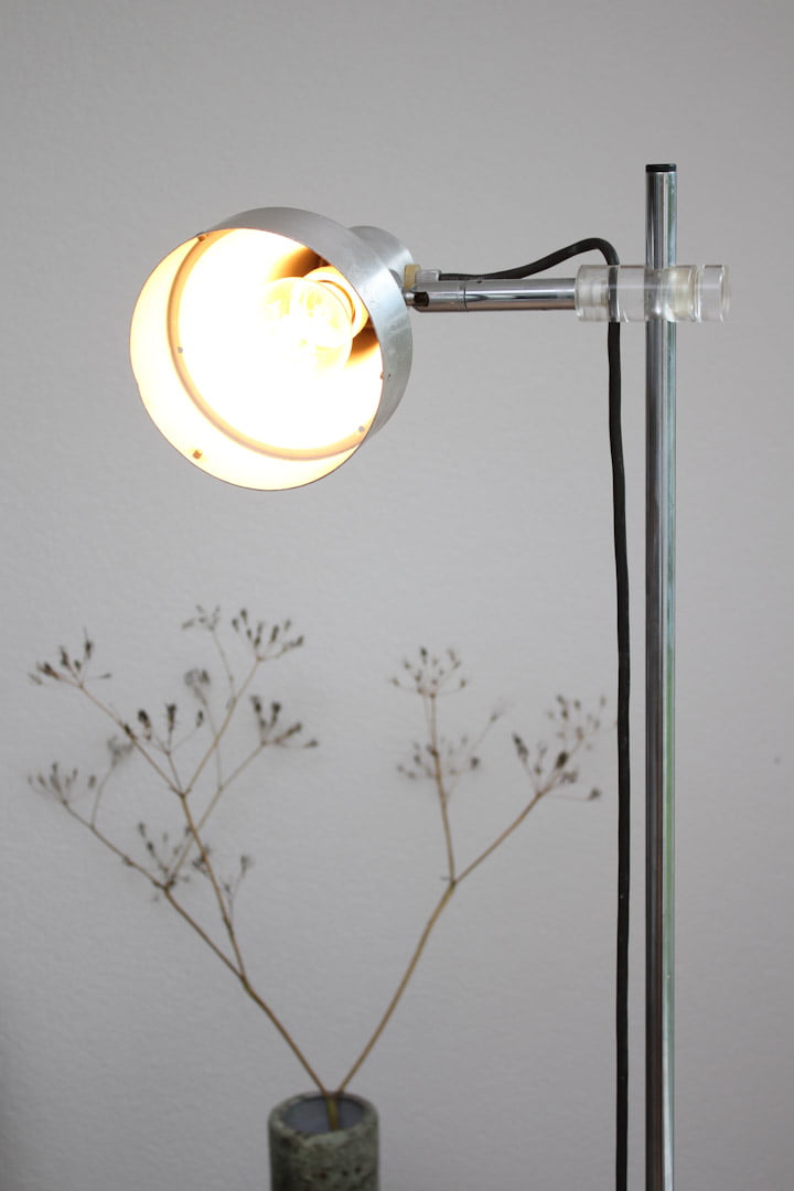Vintage RVS vloerlamp met spot