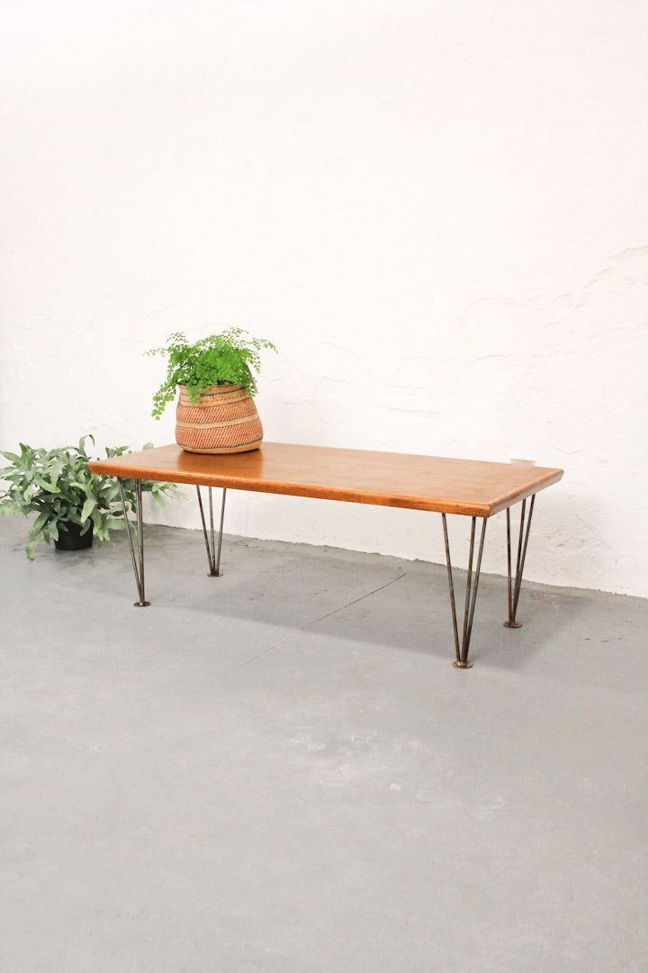 Vintage houten salontafel hairpin legs