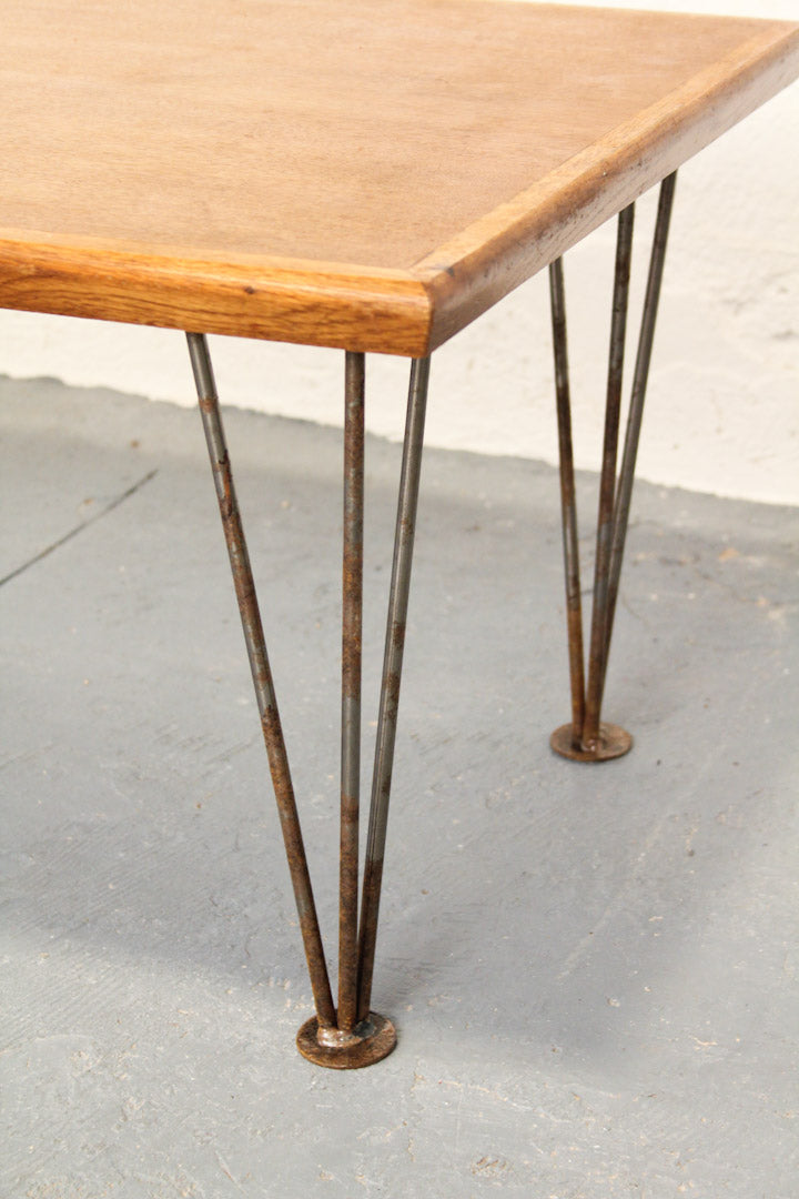Vintage houten salontafel hairpin legs