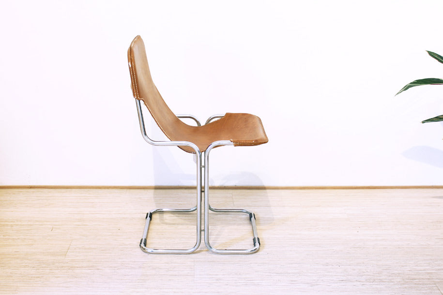 Vintage sling chair buisframe stoel cognac leer