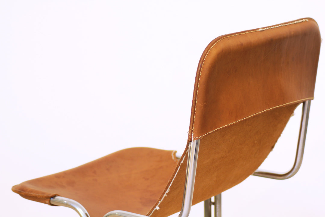 Vintage sling chair buisframe stoel cognac leer