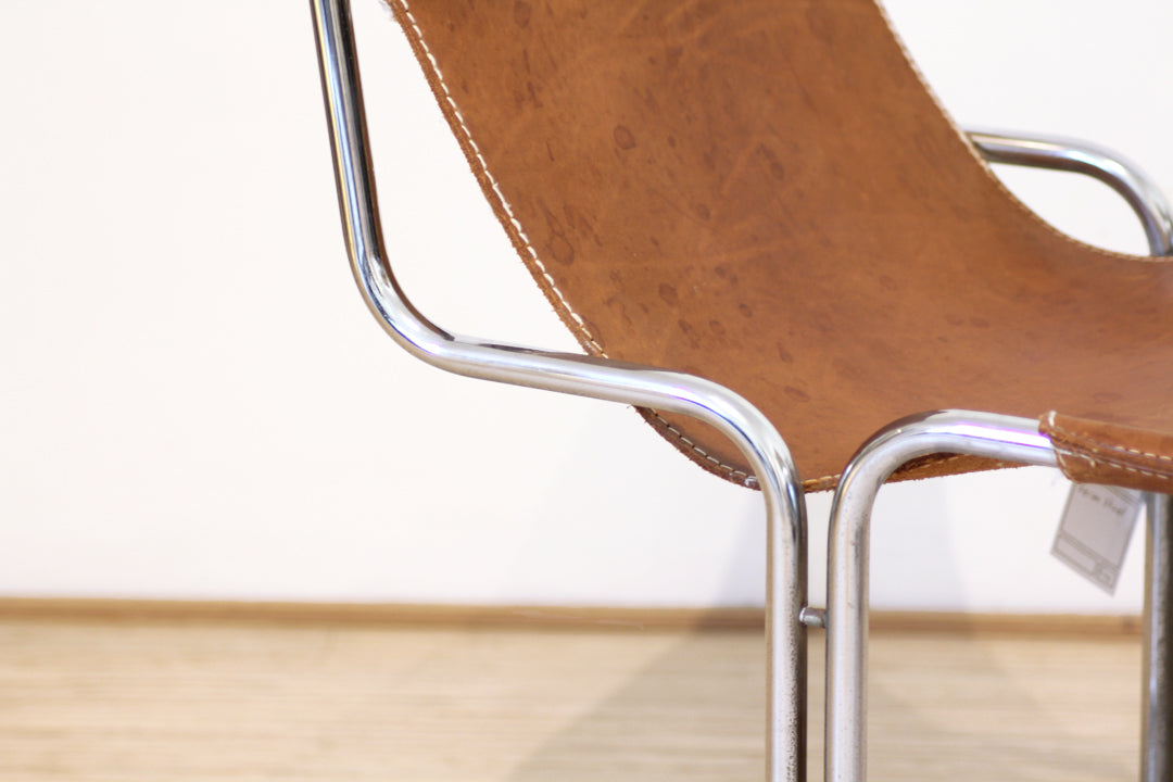 Vintage sling chair buisframe stoel cognac leer