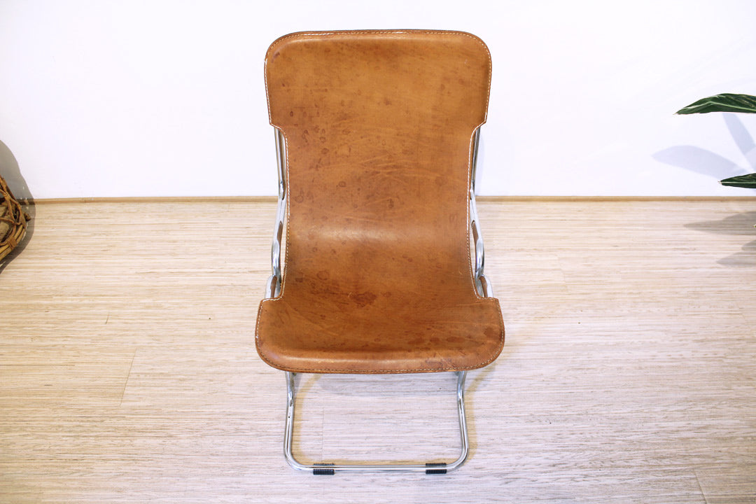 Vintage sling chair buisframe stoel cognac leer