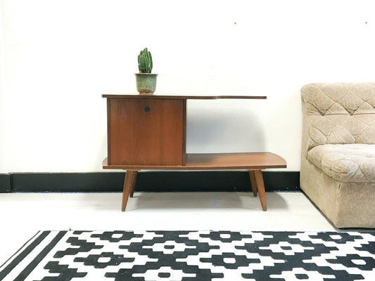 Vintage telefoonkastje / sidetable van teakhout fineer jaren 60