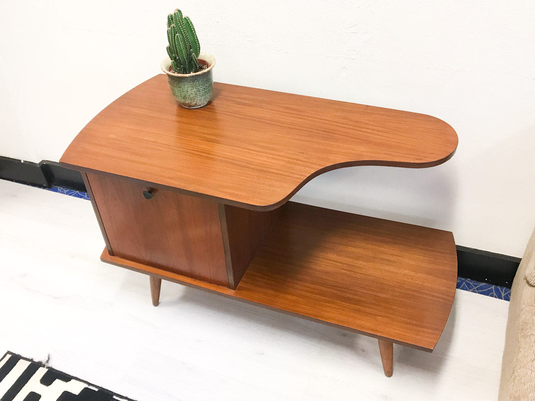 Vintage telefoonkastje / sidetable van teakhout fineer jaren 60