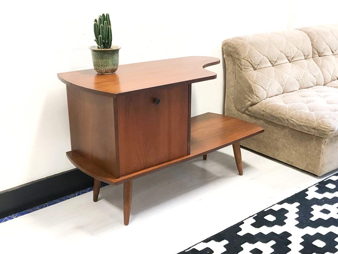 Vintage telefoonkastje / sidetable van teakhout fineer jaren 60