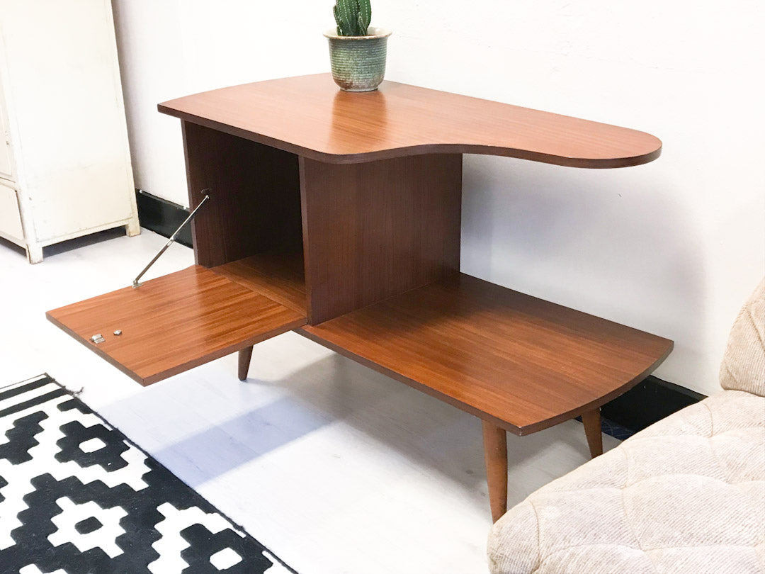 Vintage telefoonkastje / sidetable van teakhout fineer jaren 60