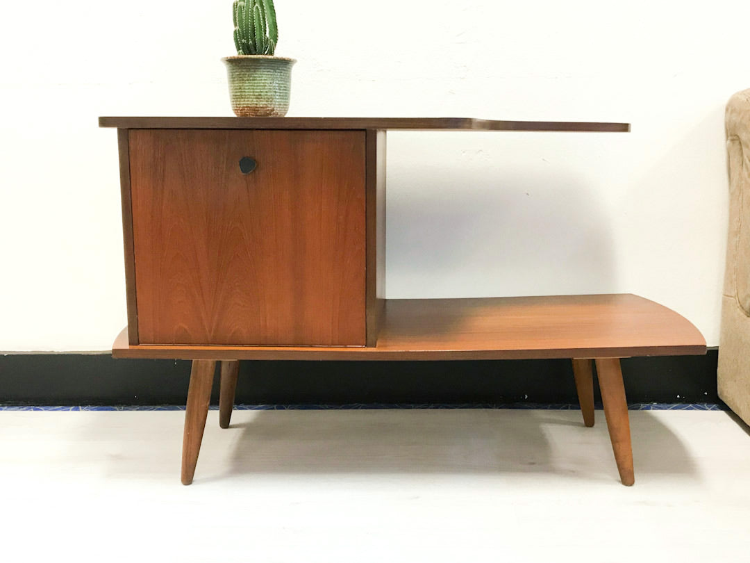 Vintage telefoonkastje / sidetable van teakhout fineer jaren 60
