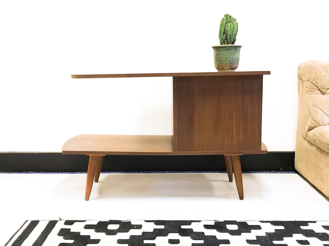Vintage telefoonkastje / sidetable van teakhout fineer jaren 60