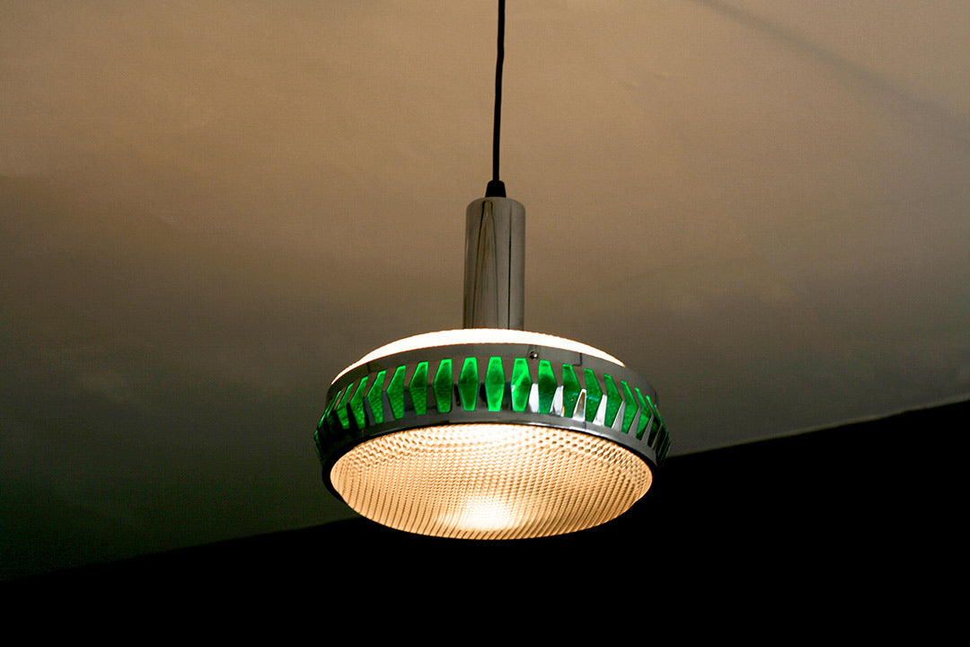 Vintage ufo lamp chroom groen