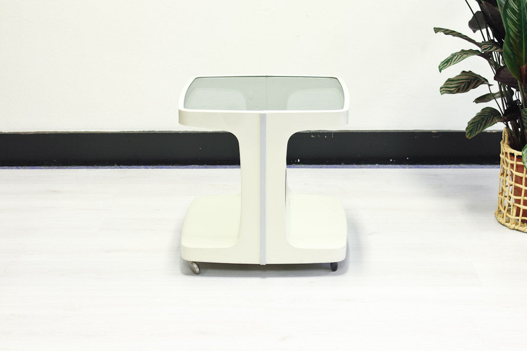 Vintage witte kunststoffen verrijdbare minibar / bar cart jaren 70