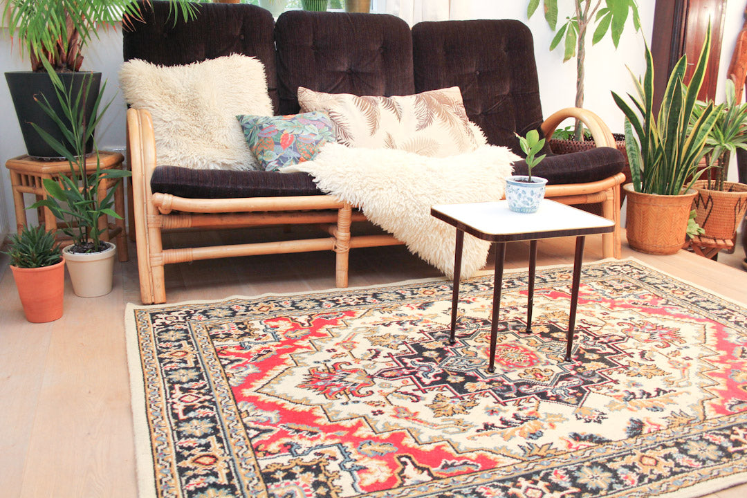 Vintage vloerkleed wit rood zwart