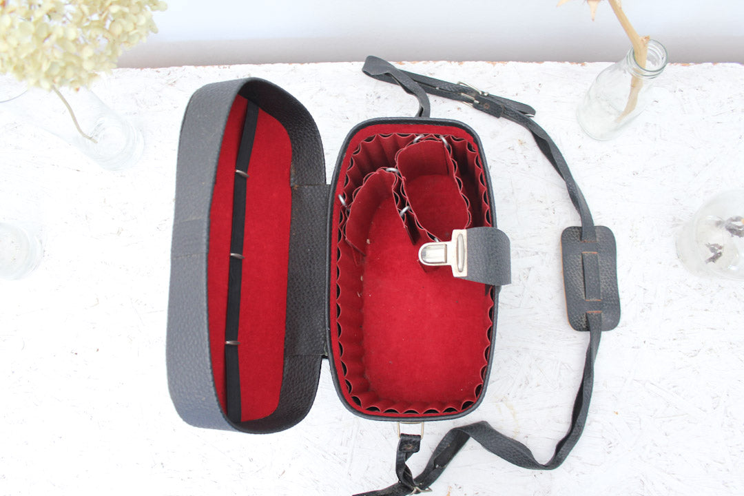 Vintage zwarte camera tas met voorvak