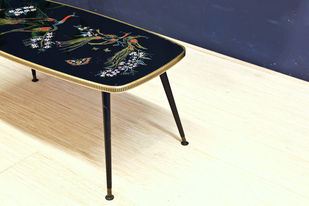 Vintage zwarte salontafel pauw elegante pootjes