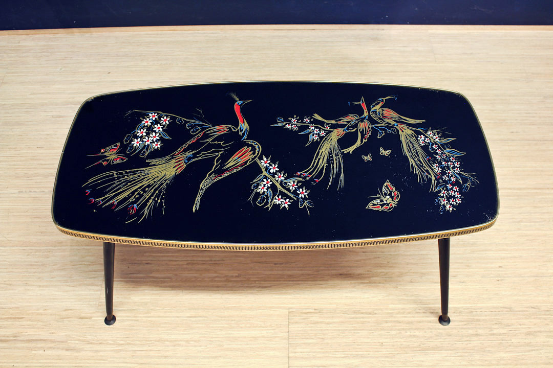 Vintage zwarte salontafel pauw elegante pootjes