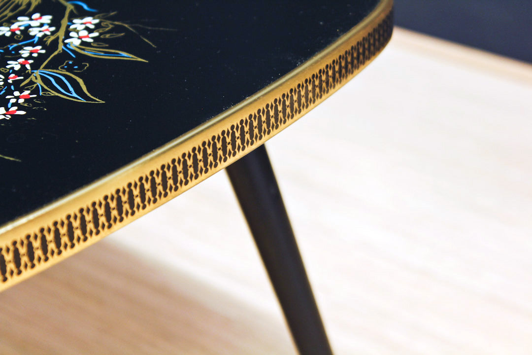 Vintage zwarte salontafel pauw elegante pootjes