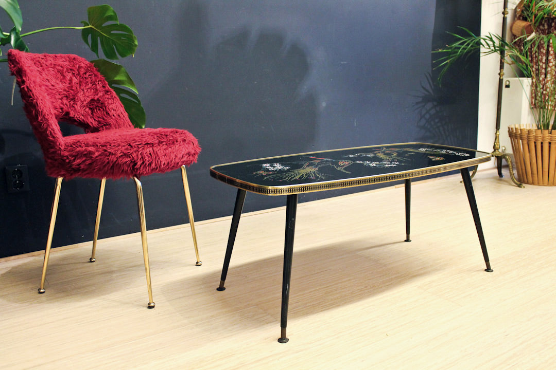 Vintage zwarte salontafel pauw elegante pootjes