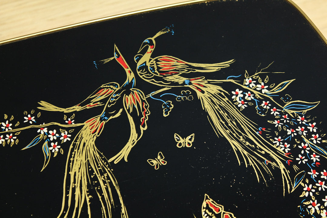 Vintage zwarte salontafel pauw elegante pootjes