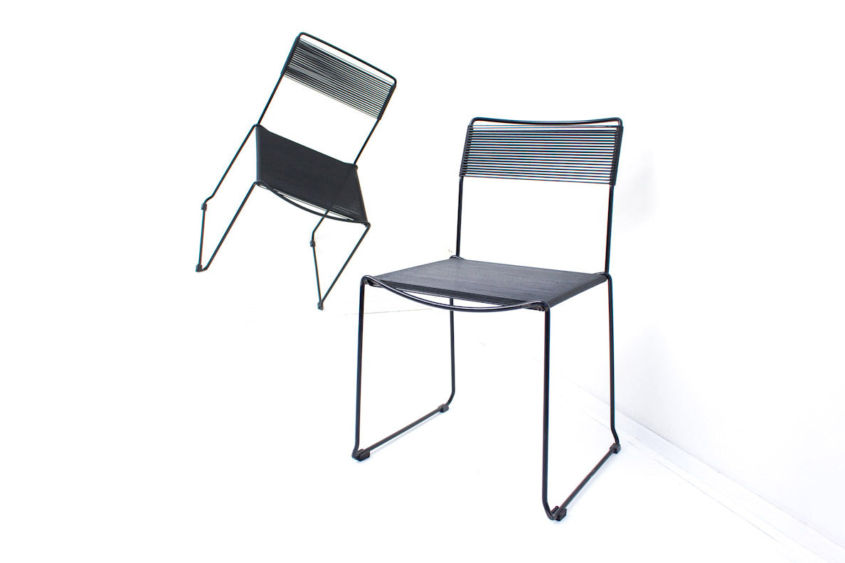 vintage zwarte spaghetti stoelen Giandomenico Belotti-stijl