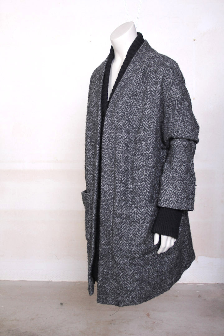 Grijze vissengraad oversized jas met gebreide manchetten