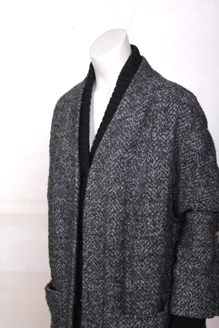 Grijze vissengraad oversized jas met gebreide manchetten