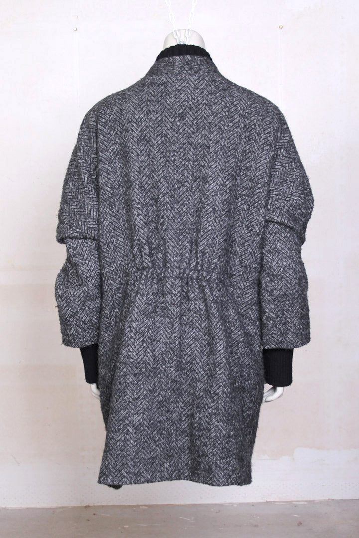 Grijze vissengraad oversized jas met gebreide manchetten