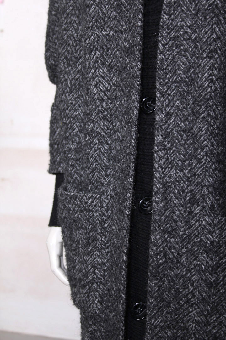Grijze vissengraad oversized jas met gebreide manchetten