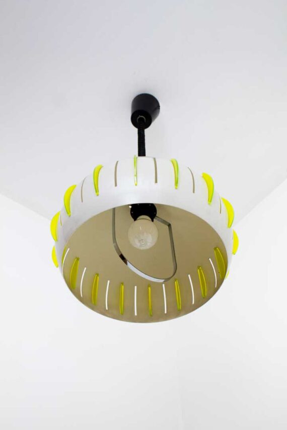 70s UFO hanglamp grijs met neon groene acryl 'lichten'